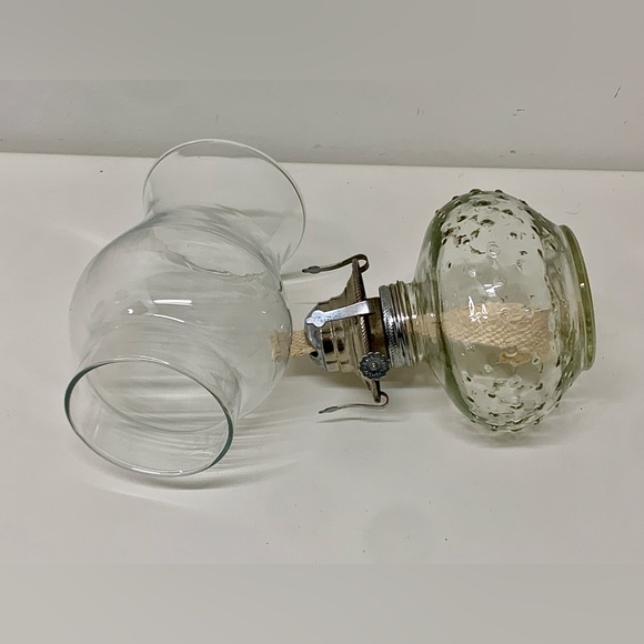 Mid Century Vintage Clear Glass Hobnail Oil Gas Lamp Lantern - Picture 5 of 16